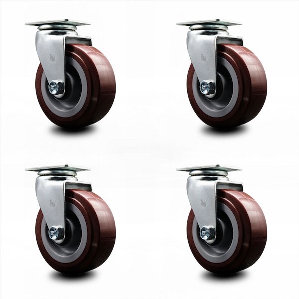 5 Inch Poly on Polyolefin Wheel Swivel Caster Set with Ball Bearings SCC